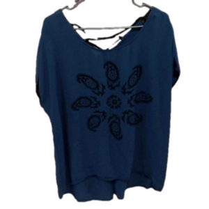 (58)  Zero Otantik blue bohemian high low pullover top with back lacing size